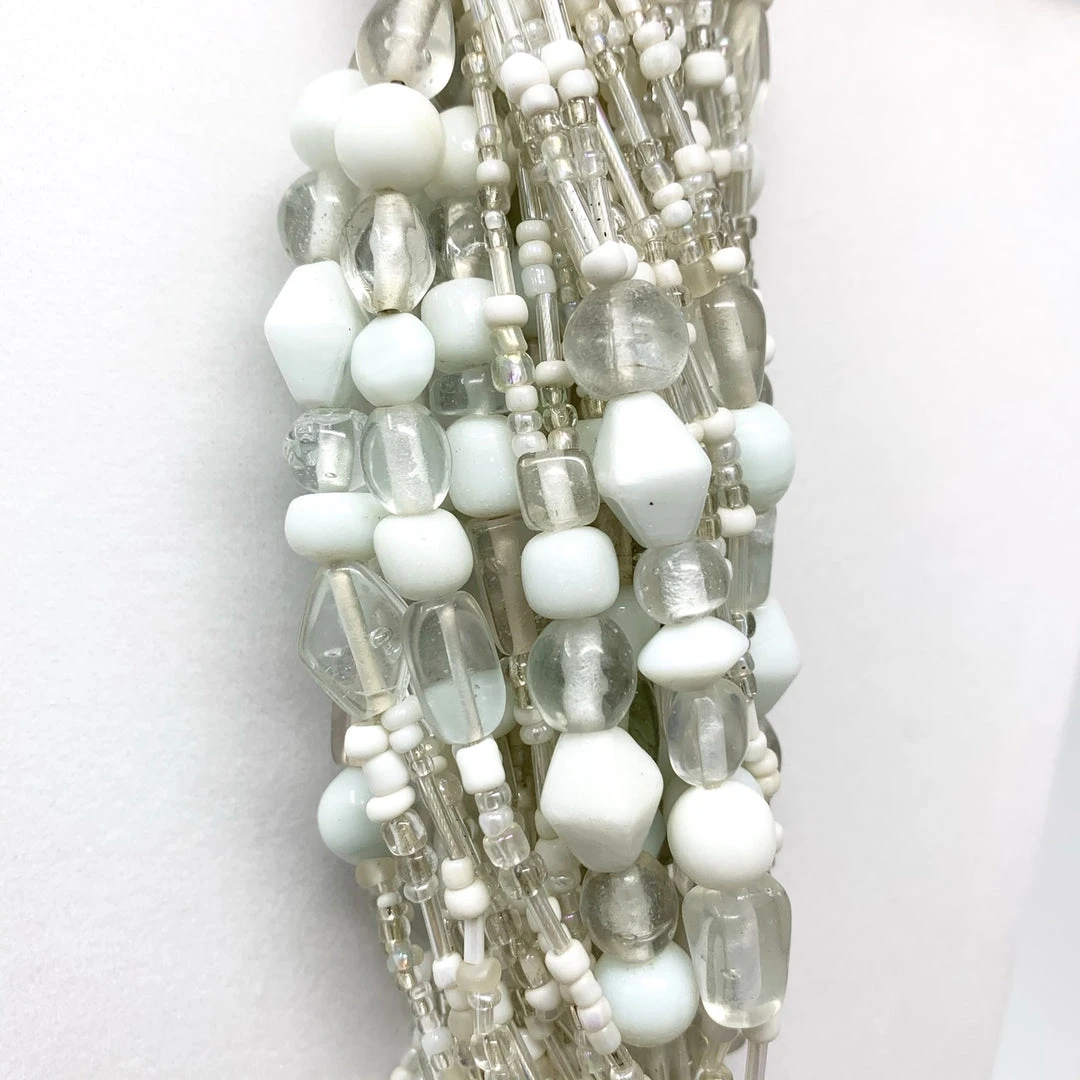 Mardi Gras Spot 27" White Glass Bead Necklace (Dozen) Beads Mardi Gras Spot 27" White Glass Bead Necklace (Dozen) Beads