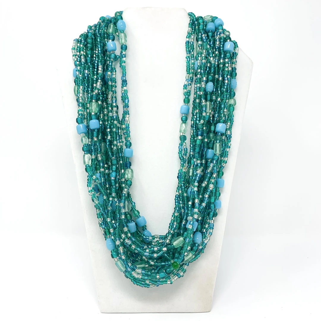 Mardi Gras Spot 27" Teal Glass Bead Necklace (Dozen) 3 Mardi Gras Spot 27" Teal Glass Bead Necklace (Dozen)