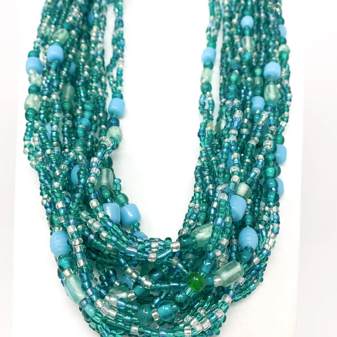 Mardi Gras Spot 27" Teal Glass Bead Necklace (Dozen) 4 Mardi Gras Spot 27" Teal Glass Bead Necklace (Dozen)
