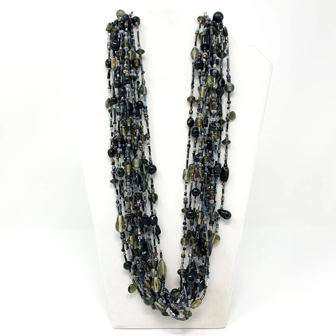 Mardi Gras Spot 27" Black Glass Bead Necklace (Dozen) Beads 3 Mardi Gras Spot 27" Black Glass Bead Necklace (Dozen) Beads
