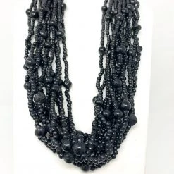 Mardi Gras Spot 27" Black Glass Bead Necklace (Dozen)
