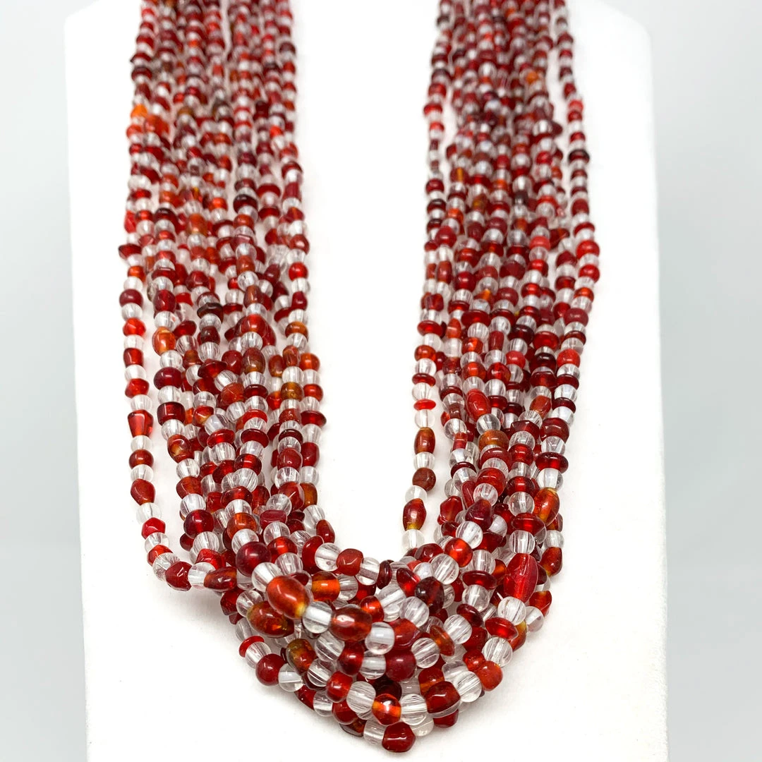 Mardi Gras Spot Beads 27" Clear/Red Glass Bead Necklace (Dozen) Mardi Gras Spot Beads 27" Clear/Red Glass Bead Necklace (Dozen)