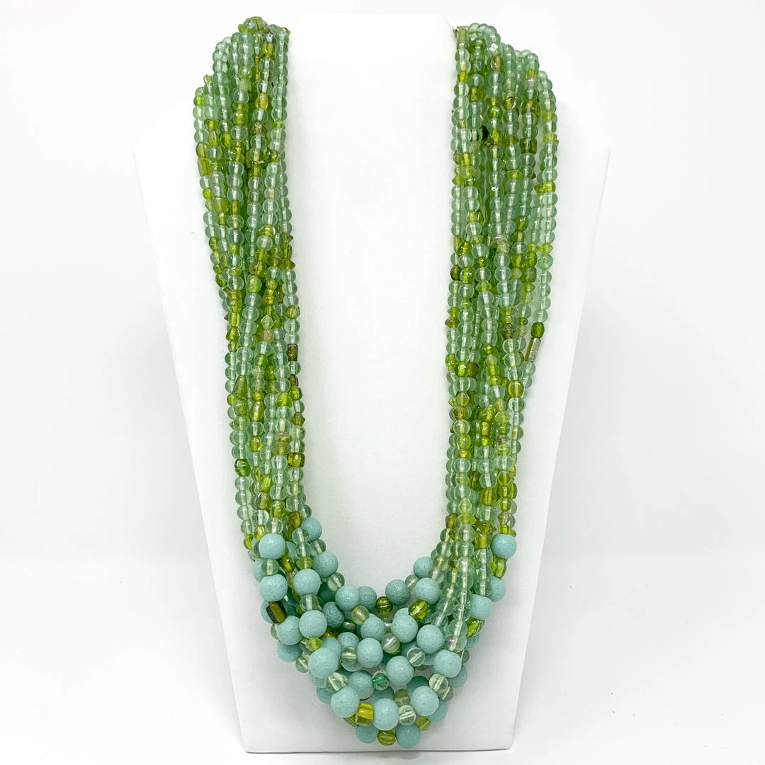 Mardi Gras Spot 27" Light Green Glass Bead Necklace (Dozen) 3 Mardi Gras Spot 27" Light Green Glass Bead Necklace (Dozen)