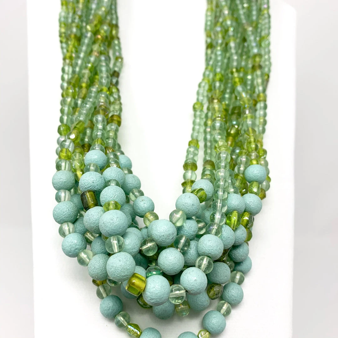Mardi Gras Spot 27" Light Green Glass Bead Necklace (Dozen) 4 Mardi Gras Spot 27" Light Green Glass Bead Necklace (Dozen)