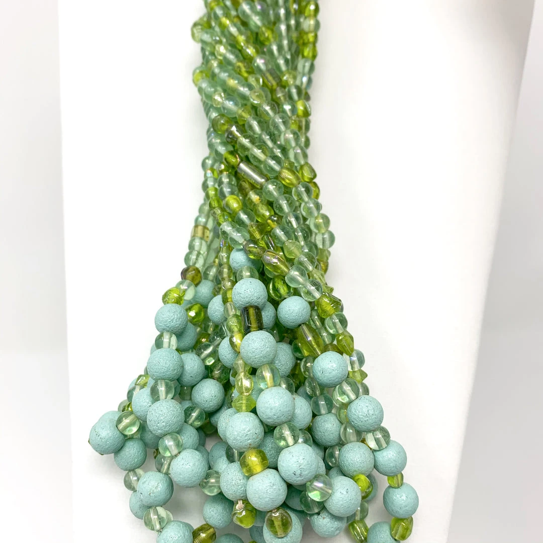Mardi Gras Spot 27" Light Green Glass Bead Necklace (Dozen) 7 Mardi Gras Spot 27" Light Green Glass Bead Necklace (Dozen)