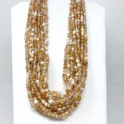 Mardi Gras Spot 27" Light Brown And White Glass Bead Necklace (Dozen) Beads