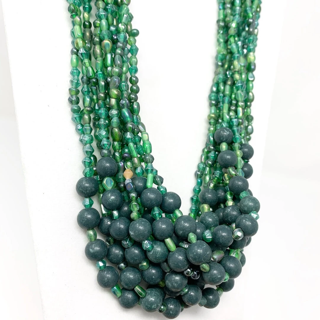 Mardi Gras Spot 27" Green Glass Bead Necklace (Dozen) Beads 5 Mardi Gras Spot 27" Green Glass Bead Necklace (Dozen) Beads