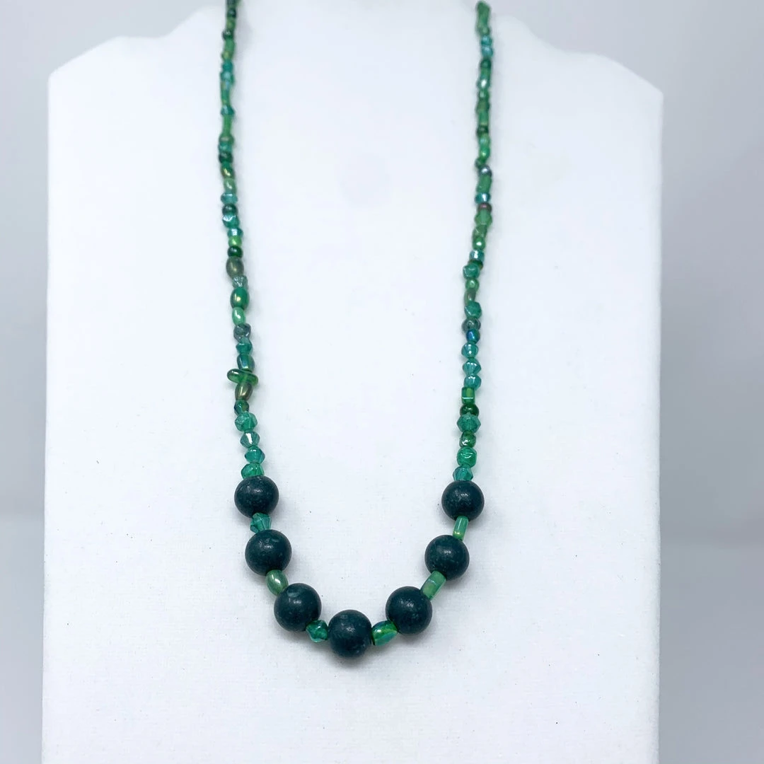 Mardi Gras Spot 27" Green Glass Bead Necklace (Dozen) Beads 7 Mardi Gras Spot 27" Green Glass Bead Necklace (Dozen) Beads