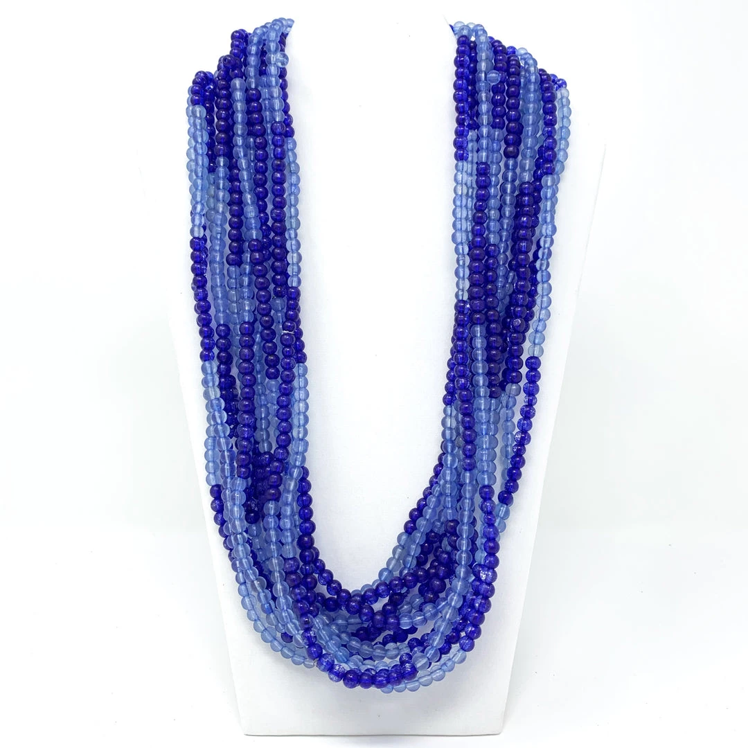 Mardi Gras Spot 27" Blue Glass Bead Necklace (Dozen) 3 Mardi Gras Spot 27" Blue Glass Bead Necklace (Dozen)