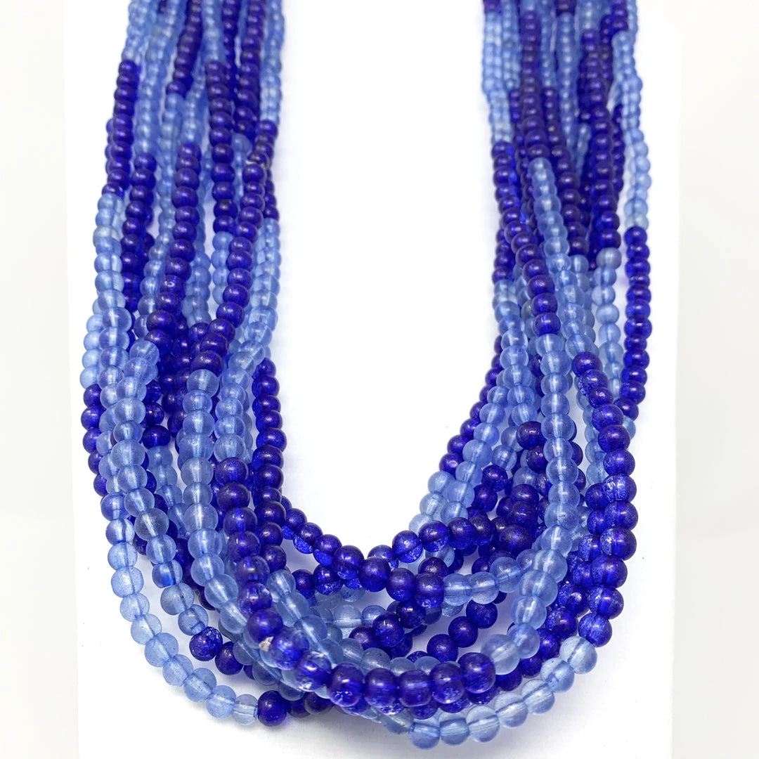 Mardi Gras Spot 27" Blue Glass Bead Necklace (Dozen) 4 Mardi Gras Spot 27" Blue Glass Bead Necklace (Dozen)