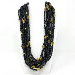 Mardi Gras Spot 27" Black Glass Bead Necklace With Yellow Bead Inserts (Dozen) Beads