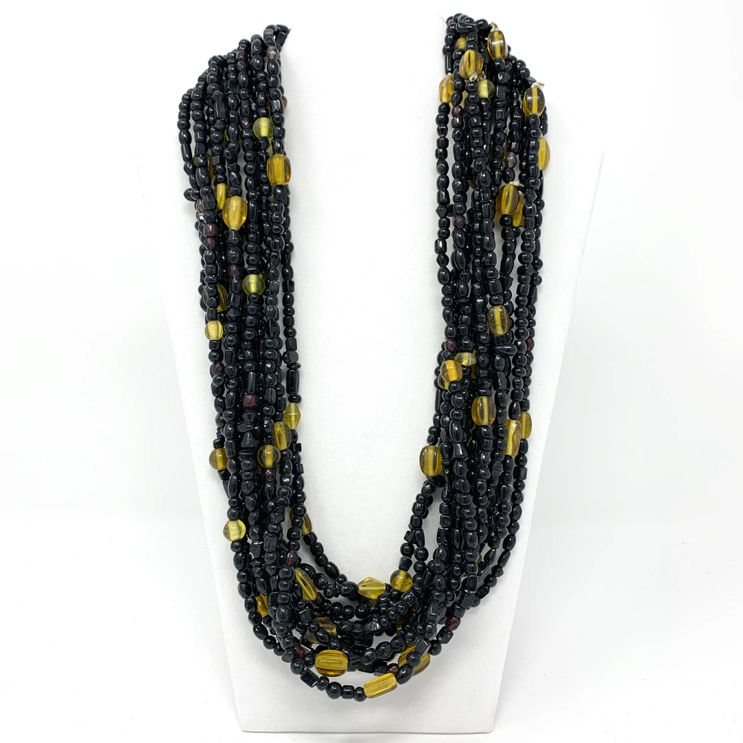 Mardi Gras Spot 27" Black Glass Bead Necklace With Yellow Bead Inserts (Dozen) Beads 3 Mardi Gras Spot 27" Black Glass Bead Necklace With Yellow Bead Inserts (Dozen) Beads