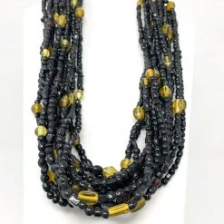 Mardi Gras Spot 27" Black Glass Bead Necklace With Yellow Bead Inserts (Dozen) Beads