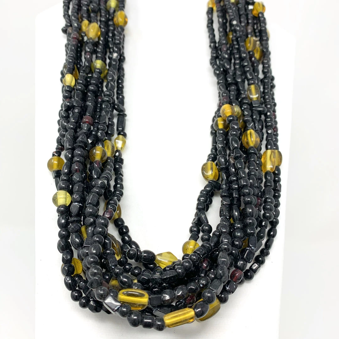 Mardi Gras Spot 27" Black Glass Bead Necklace With Yellow Bead Inserts (Dozen) Beads 4 Mardi Gras Spot 27" Black Glass Bead Necklace With Yellow Bead Inserts (Dozen) Beads