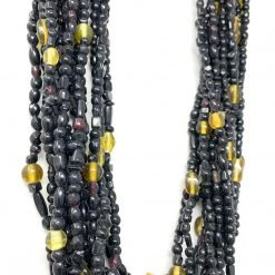Mardi Gras Spot 27" Black Glass Bead Necklace With Yellow Bead Inserts (Dozen) Beads 9 Mardi Gras Spot 27