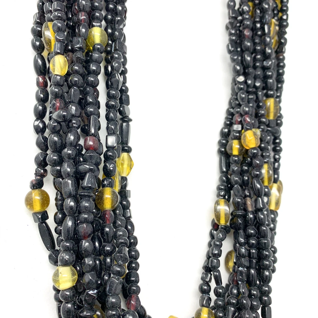 Mardi Gras Spot 27" Black Glass Bead Necklace With Yellow Bead Inserts (Dozen) Beads 5 Mardi Gras Spot 27" Black Glass Bead Necklace With Yellow Bead Inserts (Dozen) Beads