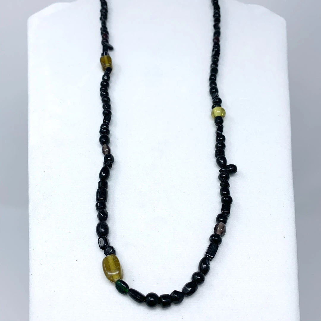 Mardi Gras Spot 27" Black Glass Bead Necklace With Yellow Bead Inserts (Dozen) Beads 6 Mardi Gras Spot 27" Black Glass Bead Necklace With Yellow Bead Inserts (Dozen) Beads