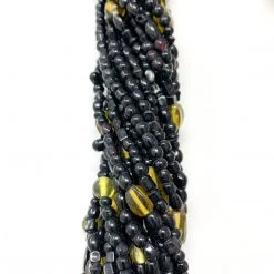 Mardi Gras Spot 27" Black Glass Bead Necklace With Yellow Bead Inserts (Dozen) Beads 11 Mardi Gras Spot 27