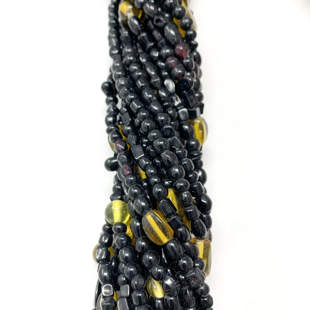 Mardi Gras Spot 27" Black Glass Bead Necklace With Yellow Bead Inserts (Dozen) Beads 7 Mardi Gras Spot 27" Black Glass Bead Necklace With Yellow Bead Inserts (Dozen) Beads