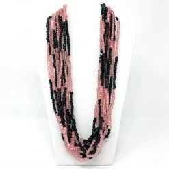 Mardi Gras Spot 27" Black And Pink Glass Bead Necklace (Dozen) Beads