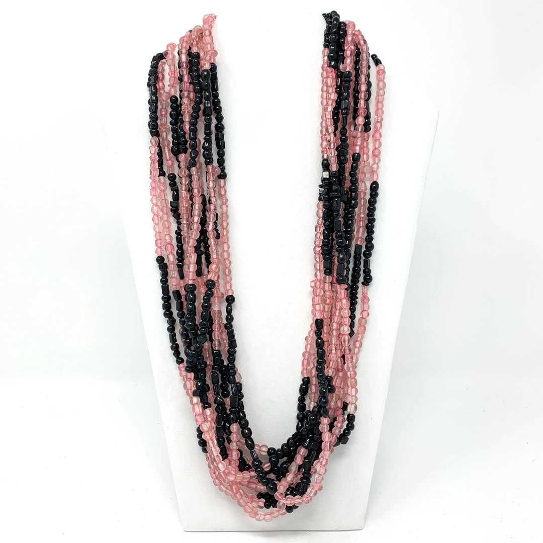 Mardi Gras Spot 27" Black And Pink Glass Bead Necklace (Dozen) Beads 3 Mardi Gras Spot 27" Black And Pink Glass Bead Necklace (Dozen) Beads