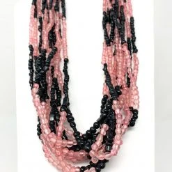 Mardi Gras Spot 27" Black And Pink Glass Bead Necklace (Dozen) Beads