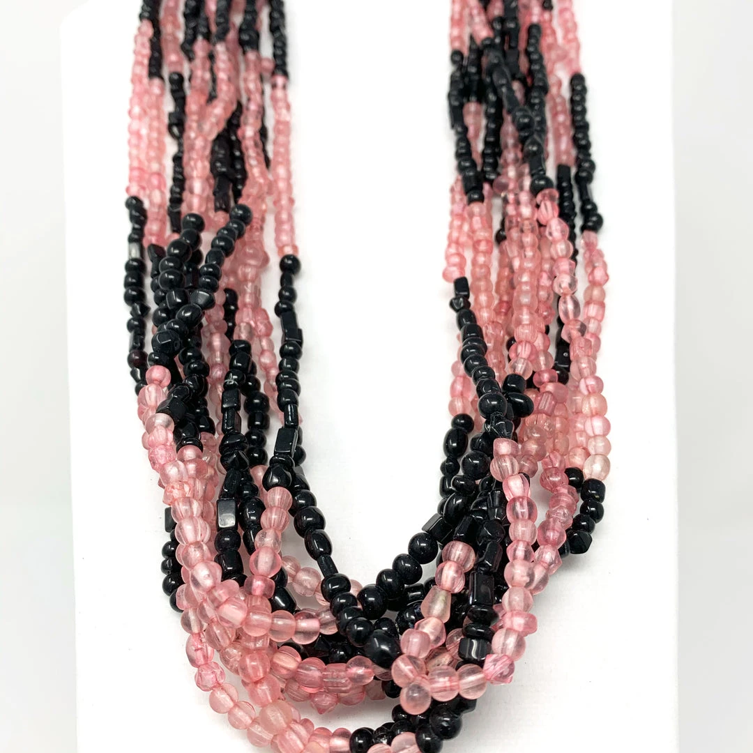 Mardi Gras Spot 27" Black And Pink Glass Bead Necklace (Dozen) Beads 4 Mardi Gras Spot 27" Black And Pink Glass Bead Necklace (Dozen) Beads