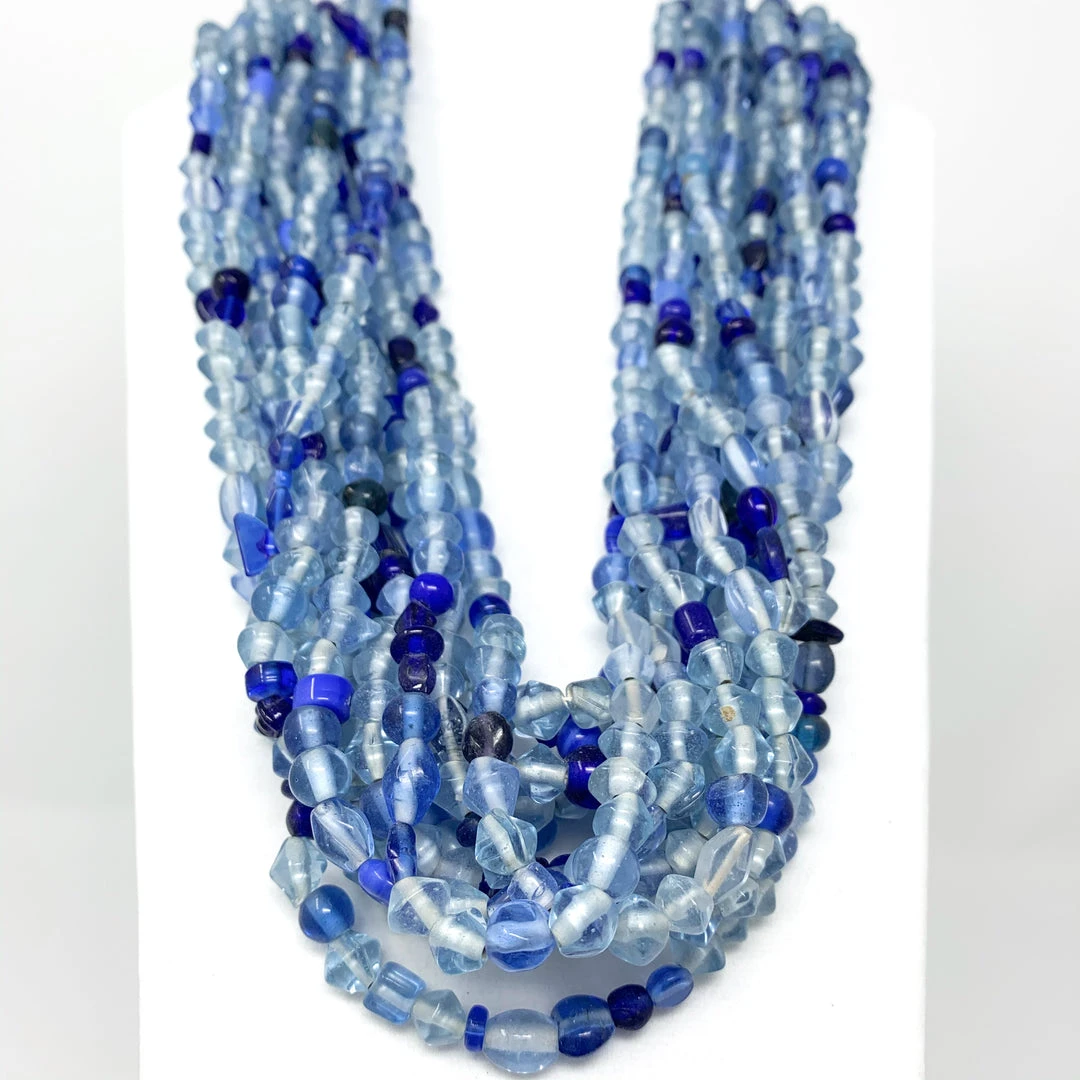 Mardi Gras Spot 27" Blue Glass Bead Necklace (Dozen) 4 Mardi Gras Spot 27" Blue Glass Bead Necklace (Dozen)
