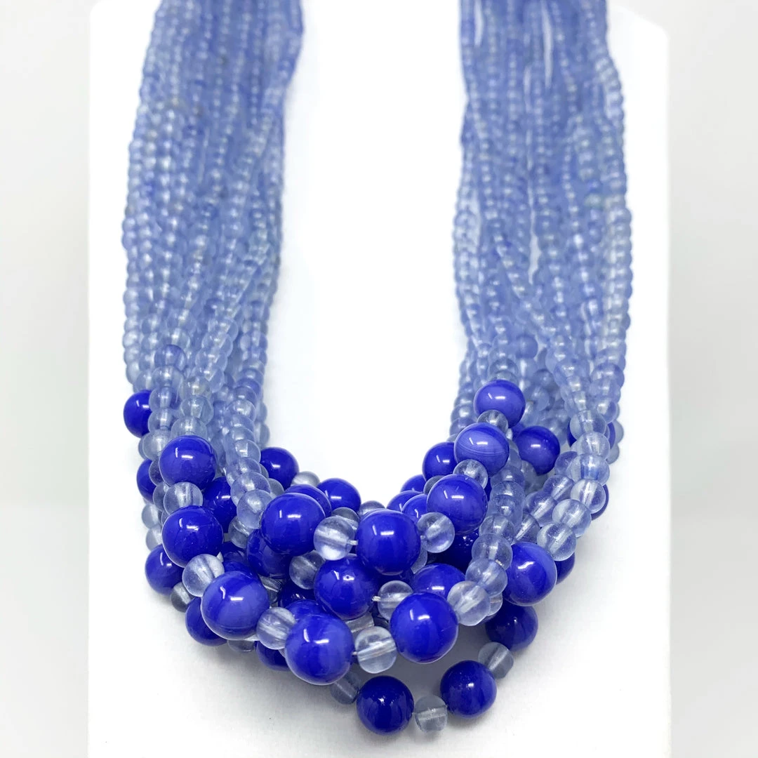 Mardi Gras Spot Beads 27" Clear/Light Blue Glass Bead Necklace (Dozen) 4 Mardi Gras Spot Beads 27" Clear/Light Blue Glass Bead Necklace (Dozen)