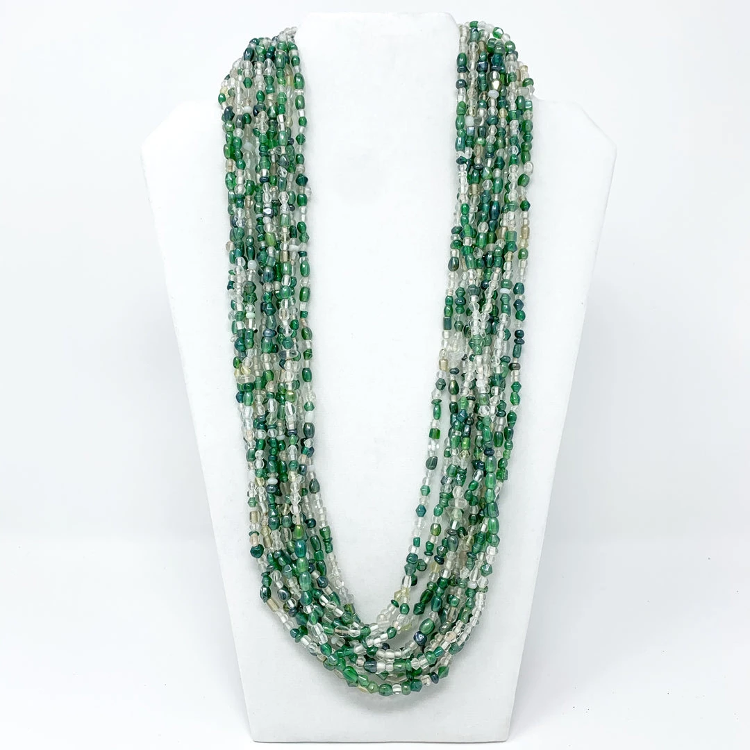Mardi Gras Spot Beads 27" Clear/Green Glass Bead Necklace (Dozen) 3 Mardi Gras Spot Beads 27" Clear/Green Glass Bead Necklace (Dozen)