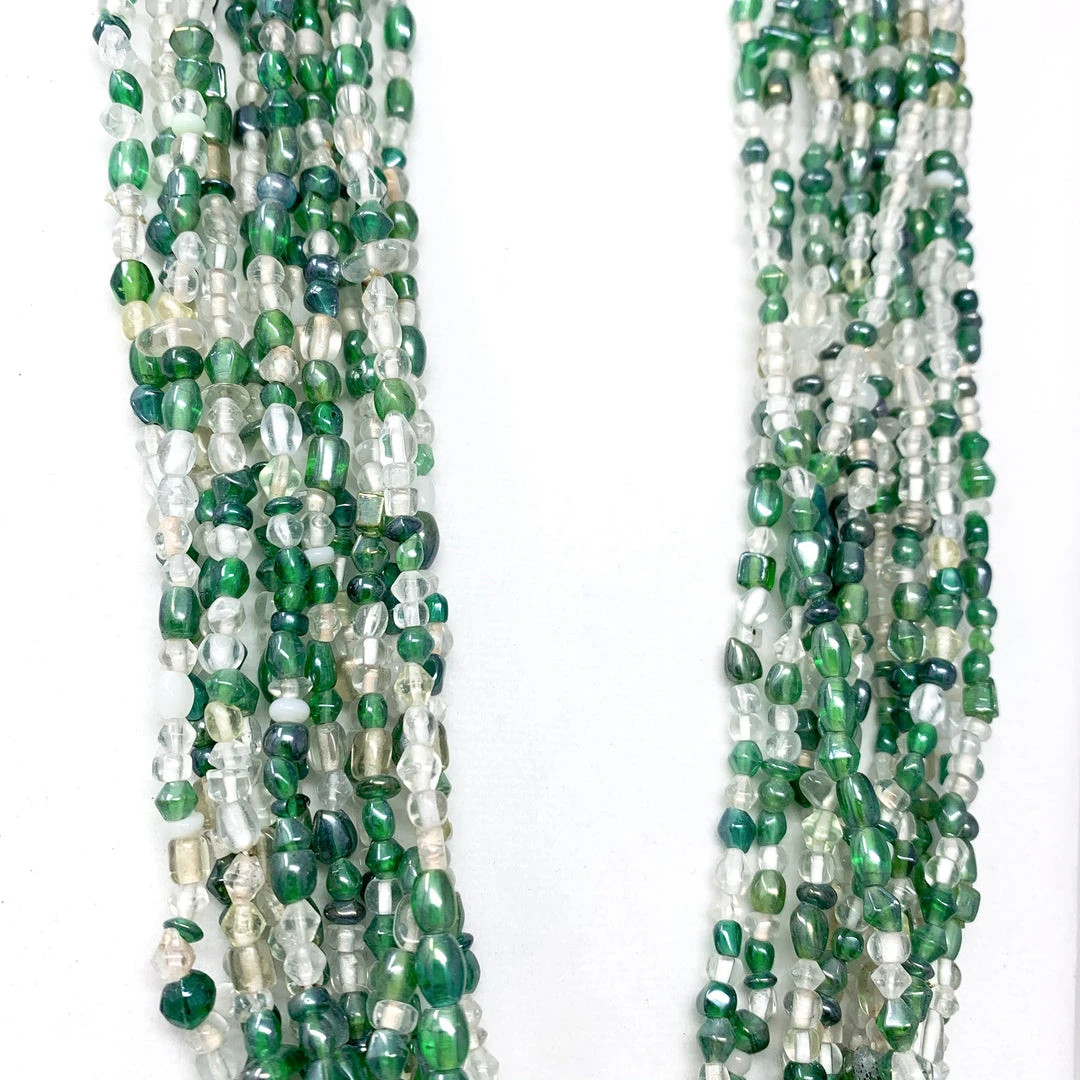 Mardi Gras Spot Beads 27" Clear/Green Glass Bead Necklace (Dozen) 5 Mardi Gras Spot Beads 27" Clear/Green Glass Bead Necklace (Dozen)