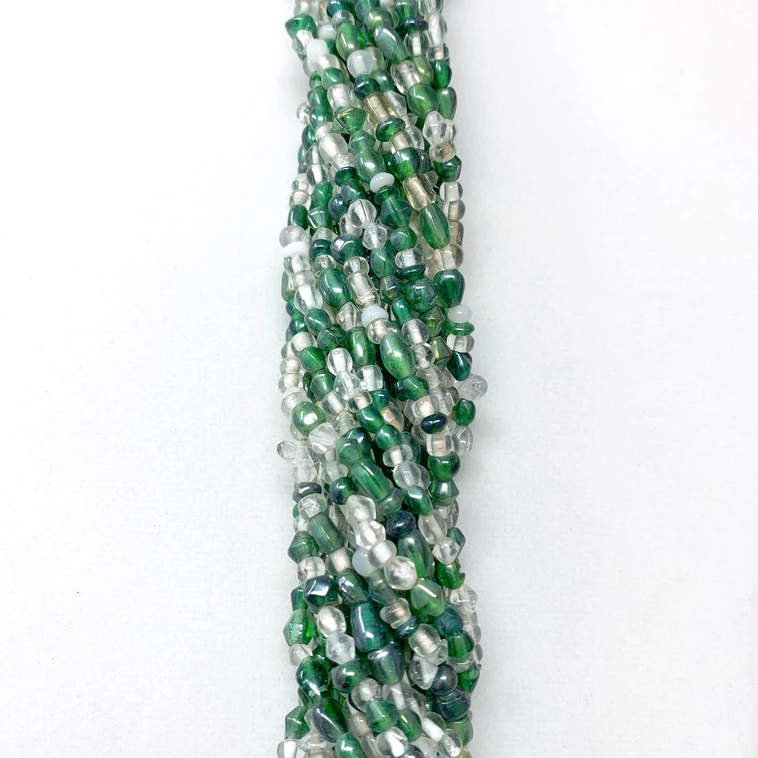 Mardi Gras Spot Beads 27" Clear/Green Glass Bead Necklace (Dozen) 7 Mardi Gras Spot Beads 27" Clear/Green Glass Bead Necklace (Dozen)