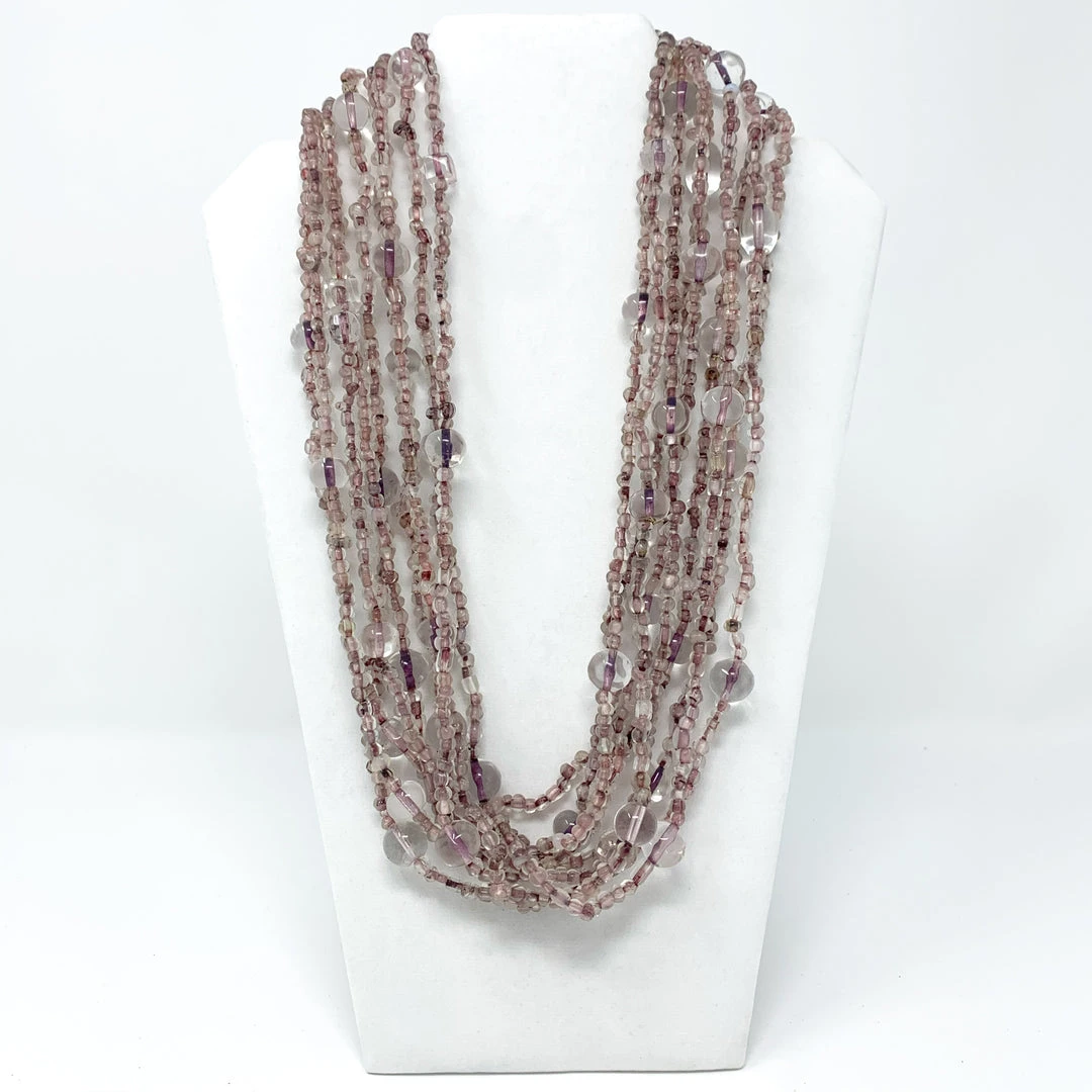 Mardi Gras Spot 27" Clear/Purple Glass Bead Necklace (Dozen) Beads Mardi Gras Spot 27" Clear/Purple Glass Bead Necklace (Dozen) Beads