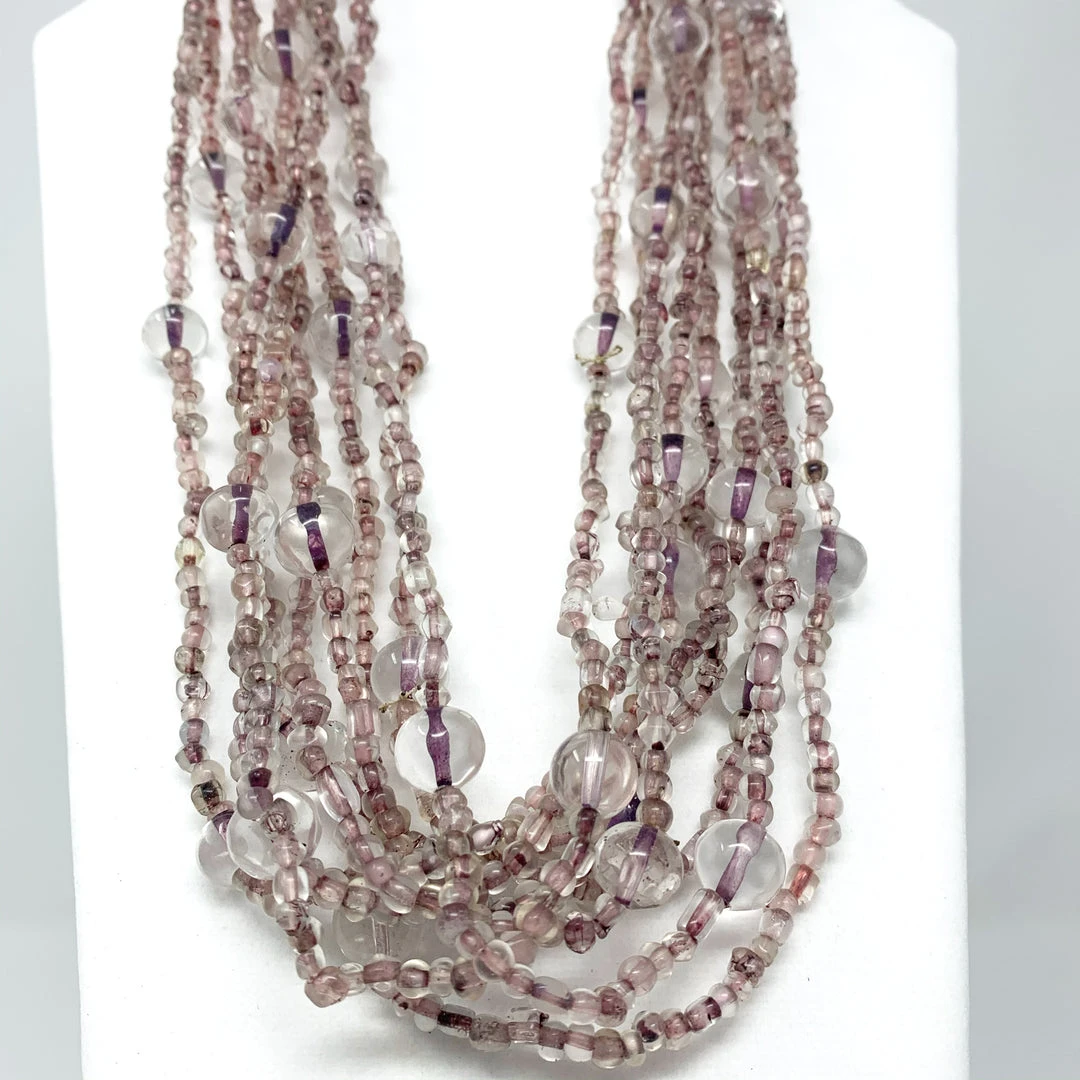 Mardi Gras Spot 27" Clear/Purple Glass Bead Necklace (Dozen) Beads Mardi Gras Spot 27" Clear/Purple Glass Bead Necklace (Dozen) Beads