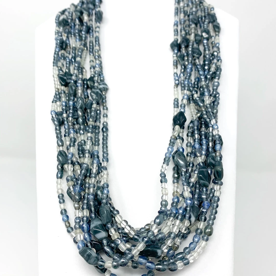 Mardi Gras Spot 27" Clear/Gray Glass Bead Necklace (Dozen) Mardi Gras Spot 27" Clear/Gray Glass Bead Necklace (Dozen)