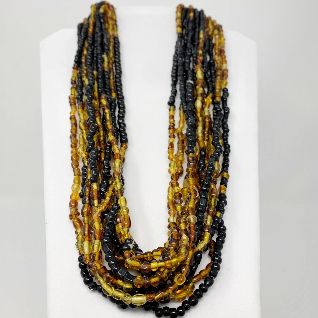 Mardi Gras Spot 27" Black And Golden Glass Bead Necklace (Dozen) Beads 4 Mardi Gras Spot 27" Black And Golden Glass Bead Necklace (Dozen) Beads