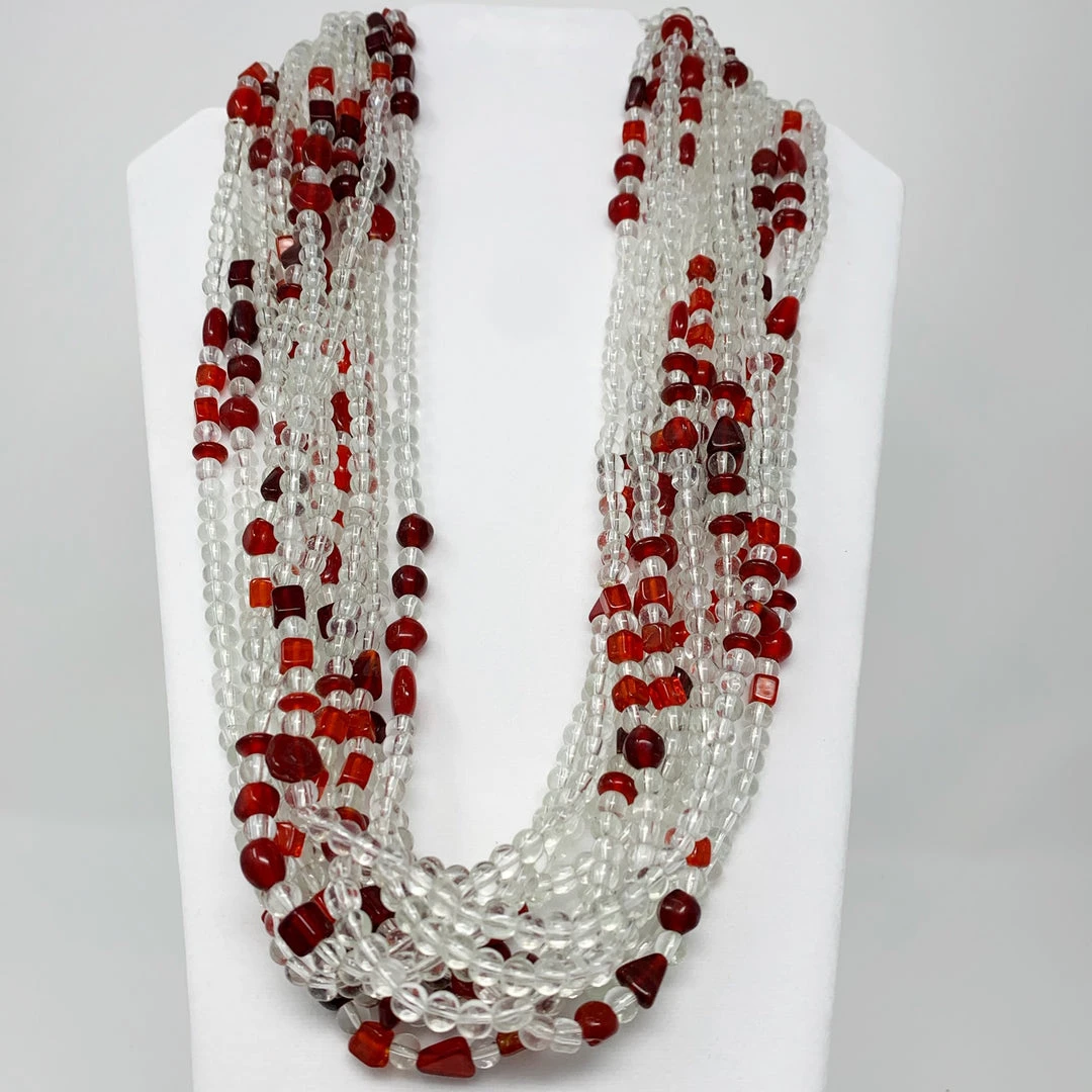 Mardi Gras Spot 27" Clear/Red Glass Bead Necklace (Dozen) 4 Mardi Gras Spot 27" Clear/Red Glass Bead Necklace (Dozen)