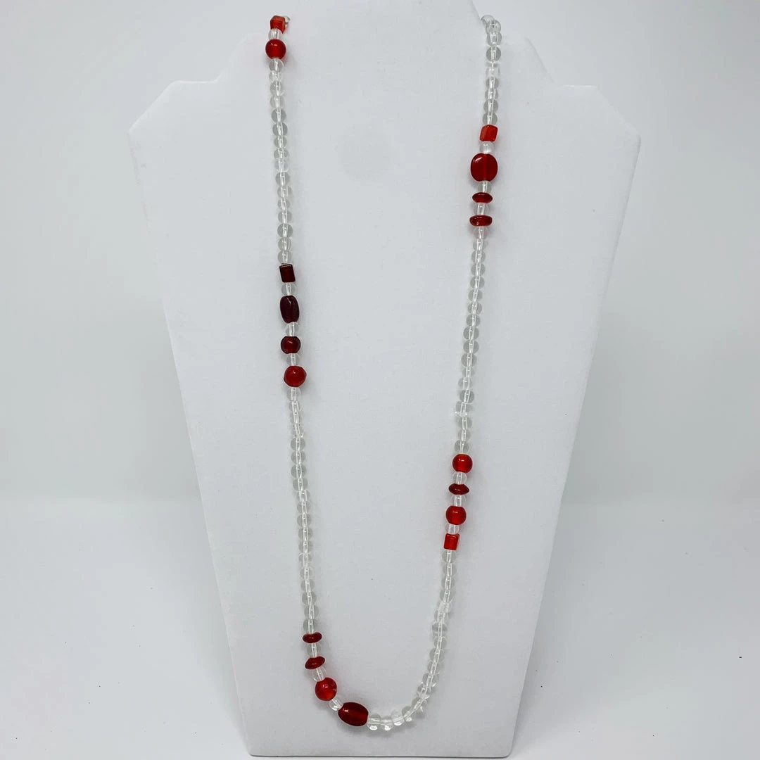 Mardi Gras Spot 27" Clear/Red Glass Bead Necklace (Dozen) 6 Mardi Gras Spot 27" Clear/Red Glass Bead Necklace (Dozen)