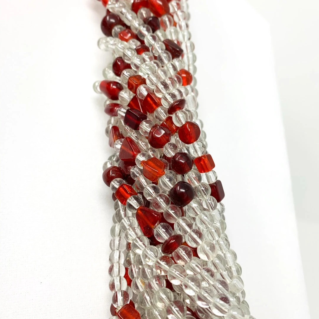 Mardi Gras Spot 27" Clear/Red Glass Bead Necklace (Dozen) 7 Mardi Gras Spot 27" Clear/Red Glass Bead Necklace (Dozen)
