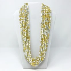 Mardi Gras Spot Glass Beads 27" Yellow/White (Dozen)