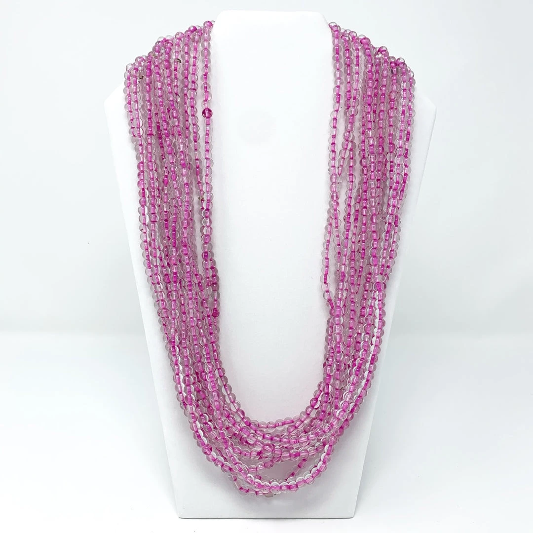 Mardi Gras Spot 27" Clear/Pink Glass Bead Necklace (Dozen) Beads 3 Mardi Gras Spot 27" Clear/Pink Glass Bead Necklace (Dozen) Beads