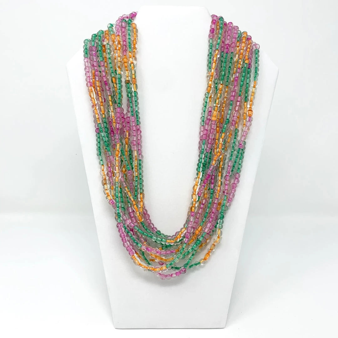 Mardi Gras Spot 27" Pastel Pink/Green/Orange Glass Bead Necklace (Dozen) Beads 3 Mardi Gras Spot 27" Pastel Pink/Green/Orange Glass Bead Necklace (Dozen) Beads