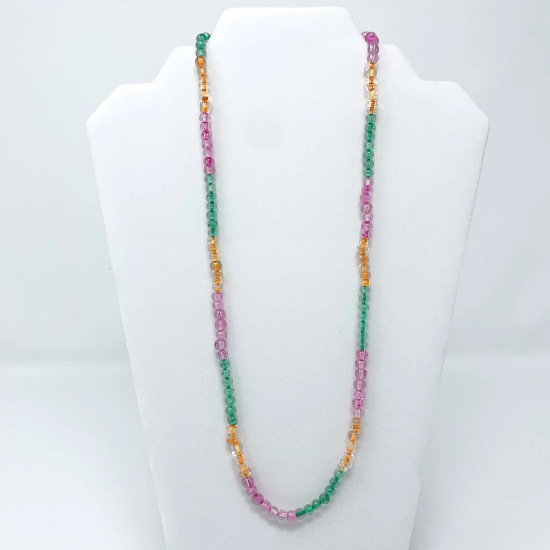 Mardi Gras Spot 27" Pastel Pink/Green/Orange Glass Bead Necklace (Dozen) Beads 6 Mardi Gras Spot 27" Pastel Pink/Green/Orange Glass Bead Necklace (Dozen) Beads