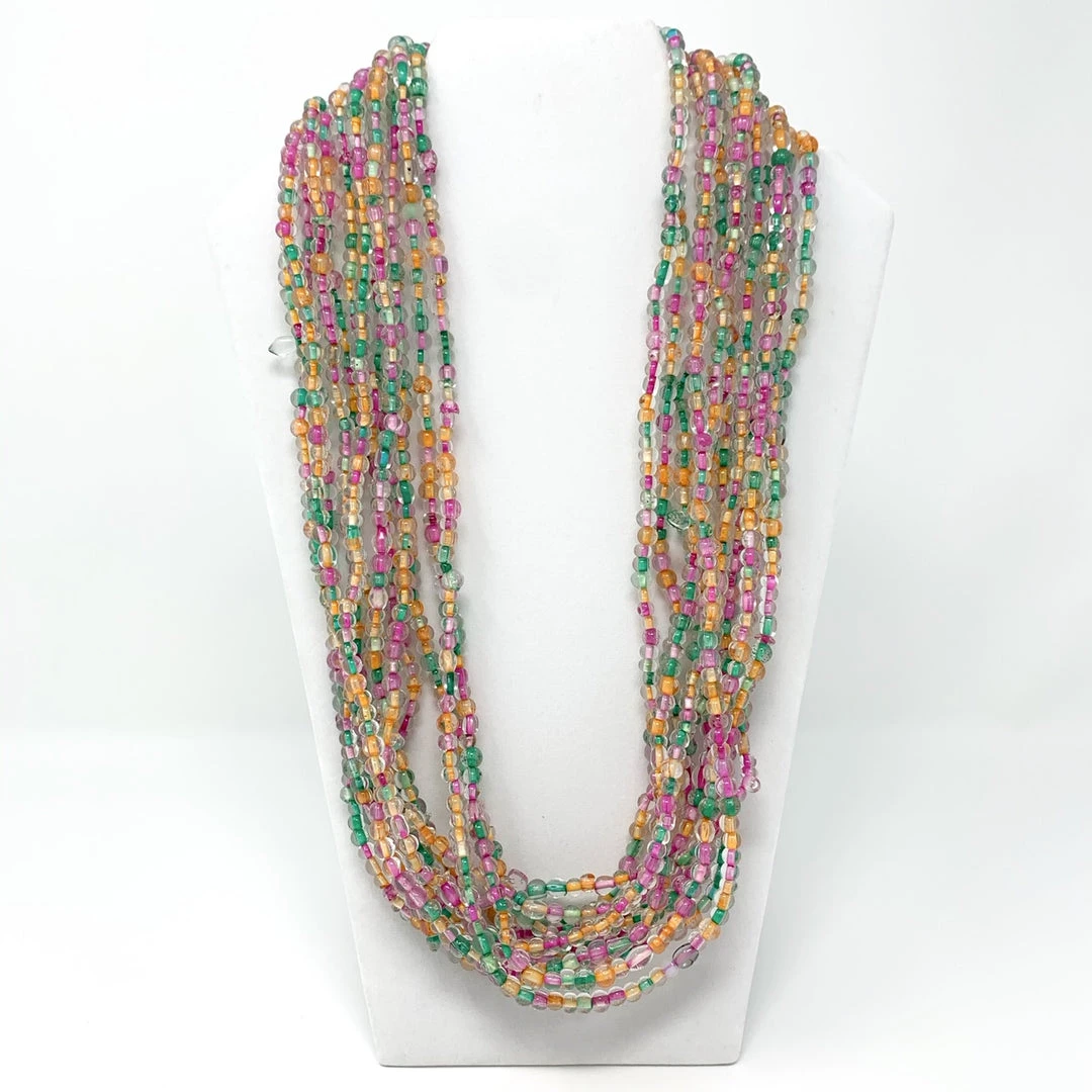 Mardi Gras Spot 27" Pink, Green And Clear Glass Bead Necklace (Dozen) Beads 3 Mardi Gras Spot 27" Pink, Green And Clear Glass Bead Necklace (Dozen) Beads