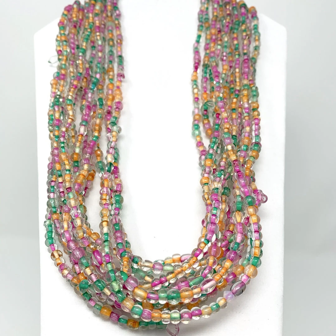 Mardi Gras Spot 27" Pink, Green And Clear Glass Bead Necklace (Dozen) Beads 4 Mardi Gras Spot 27" Pink, Green And Clear Glass Bead Necklace (Dozen) Beads