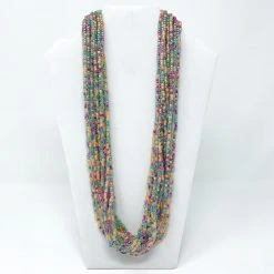 Mardi Gras Spot 27" Pink, Green And Orange Glass Bead Necklace (Dozen)