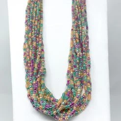 Mardi Gras Spot 27" Pink, Green And Orange Glass Bead Necklace (Dozen)