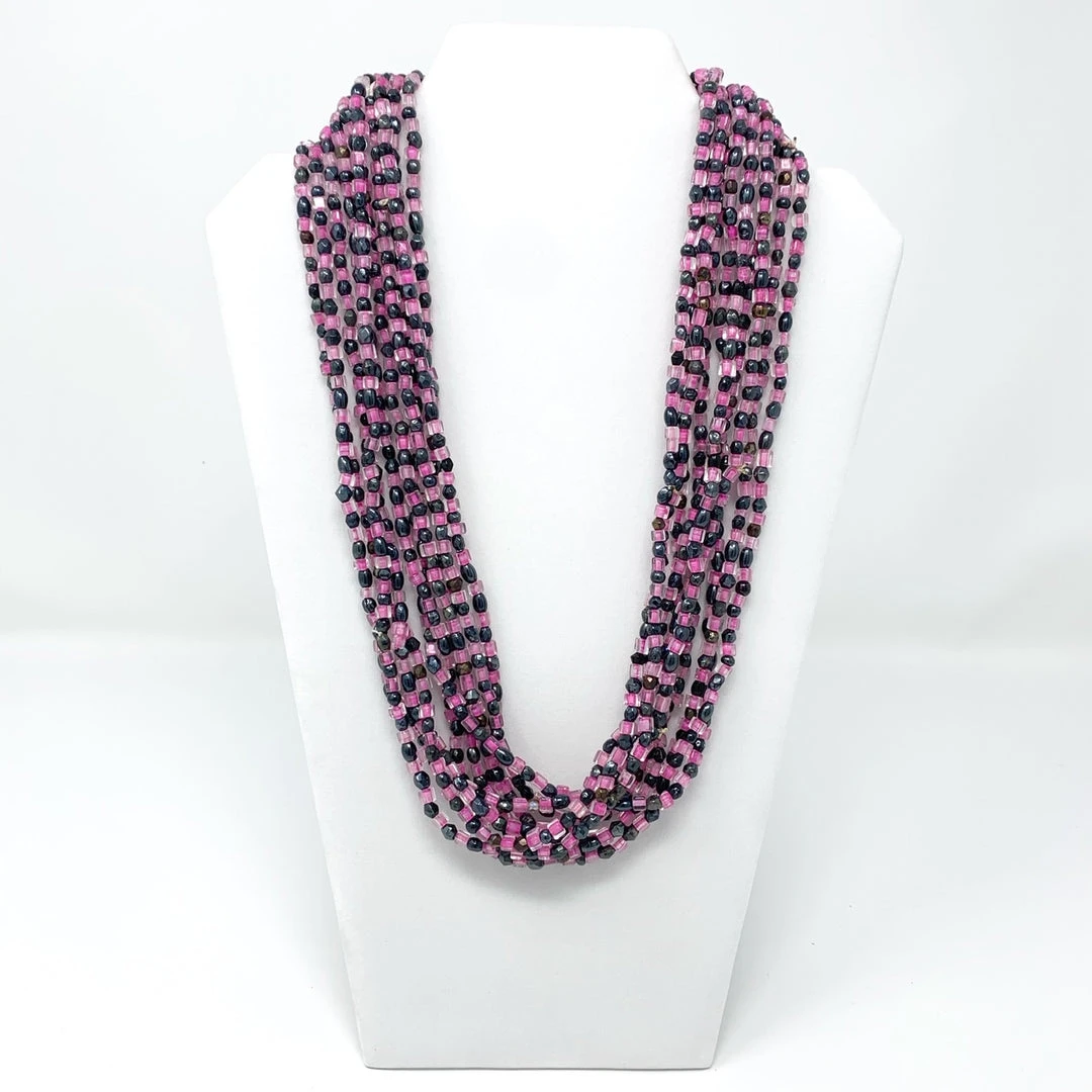 Mardi Gras Spot 27" Black/Pink Glass Bead Necklace (Dozen) Mardi Gras Spot 27" Black/Pink Glass Bead Necklace (Dozen)