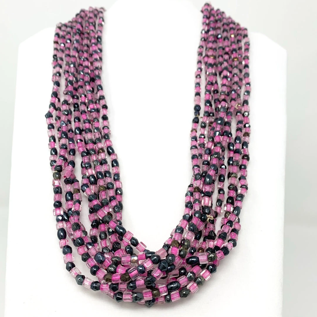Mardi Gras Spot 27" Black/Pink Glass Bead Necklace (Dozen) Mardi Gras Spot 27" Black/Pink Glass Bead Necklace (Dozen)