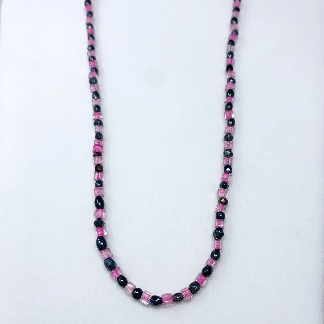 Mardi Gras Spot 27" Black/Pink Glass Bead Necklace (Dozen) Mardi Gras Spot 27" Black/Pink Glass Bead Necklace (Dozen)
